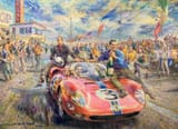 Alfredo de la María (Montevideo, Oriental Republic of Uruguay 1945-) Co-drivers Pedro Rodríguez and Jean Guichet with their Ferrari 365 P2 at the 1965 12 Hours of Reims - oil on canvas 2011 [3-4 July 1965]