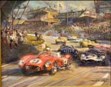 Alfredo de la María (Montevideo, Oriental Republic of Uruguay 1945-) #9 Ferrari 250 TR followed by #3 Jaguar D-Type and #18 Gordini T24S at the 1957 24 Hours of Le Mans - oil on canvas 2003 [22-23 June 1957]