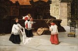 Eduardo Sánchez Solá (Madrid, Kingdom of Spain 1869-1949 Granada, Province of Granada, Spanish State) Bullfighting in the sacristy - Oil on canvas