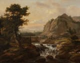 Johan Christian Claussen Dahl (Bergen, Søndre Bergenhus amt, Norway, Denmark-Norway 1788-1857 Dresden, Kingdom of Saxony, German Confederation) Norsk fantasilandskap med foss - Olje på lerret 1816-min