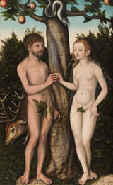 Lucas Cranach the Elder (Kronach, Prince-Bishopric of Bamberg, Holy Roman Empire c.1472-1553 Weimar, Electorate of Saxony, Holy Roman Empire) Adam and Eve - Oil on wood 1528-min