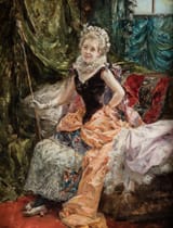 Eduardo León Garrido (Madrid, Kingdom of Spain 1856-1949 Caen, Calvados, French Republic) Lady in interior Oil on board-min