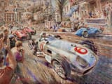 Alfredo de la María (Montevideo, Oriental Republic of Uruguay 1945-) Stirling Moss driving his Mercedes at the 1955 Monaco GP - oil on canvas 2020 [22 May 1955]