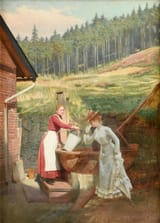 Josef Kostka (Gleiwitz, Province of Silesia, Kingdom of Prussia, G.C. 1846-1927 Charlottenburg, Province of Brandenburg, German Reich) At the Well - Oil on canvas 1913