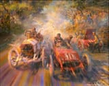 Alfredo de la María (Montevideo, Oriental Republic of Uruguay 1945-) Camille Jenatzy in his Mercedes overtaking the two Winton cars at the 1903 Gordon Bennett Cup - oil on canvas 2007 [2 July 1903]