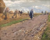 Hugo Mühlig (Dresden, Kingdom of Saxony, German Confederation 1854-1929 Düsseldorf, Rhine Province, German Reich) Heuernte in Nierst (Hay harvest in Nierst) - Öl auf Papier 1908-min