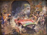 Alfredo de la María (Montevideo, Oriental Republic of Uruguay 1945-) Peter Collins and Louis Klemantaski driving their Ferrari 860 Monza Scaglietti at the 1956 Mille Miglia - oil on canvas 2008 [28-29 Apr. 1956]