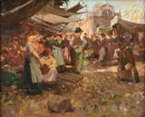 Etelka Vízkeleti Witman (Hungarian, 1882-1962) Market Scene - Oil on canvas