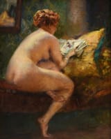 Ferdinand Max Bredt (Leipzig, Kingdom of Saxony, German Confederation 1860-1921 Ruhpolding, Oberbayern, Free State of Bavaria, German Reich) Seated Nude, Reading - Oil on wood 1913
