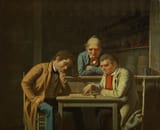 George Caleb Bingham (Augusta County, Virginia, U.S.A. 1811-1879 Kansas City, Missouri, U.S.A.) The Checker Players - Oil on Canvas 1850-min