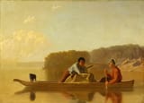 George Caleb Bingham (Augusta County, Virginia, U.S.A. 1811-1879 Kansas City, Missouri, U.S.A.) The Trappers&#039; Return - Oil on Canvas 1851-min