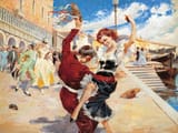 Etelka Vízkeleti Witman (Hungarian, 1882-1962) Carnival of Venice - Oil on canvas
