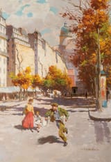 Etelka Vízkeleti Witman (Hungarian, 1882-1962) Városi utcán (On a city street) - Olaj, vászon
