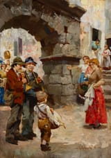 Etelka Vízkeleti Witman (Hungarian, 1882-1962) Street musicians - Oil on canvas