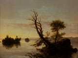 Thomas Cole (Bolton, Lancashire, England, U.K. 1801-1848 Catskill, New York, U.S.A.) American Lake Scene - Oil on Canvas 1844-min