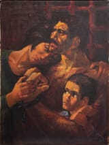 Ismail Shammout (Lydda, Mandatory Palestine, British Empire 1930-2006) Encounter in the Prison Cell - Oil on Canvas 1965