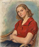Zinaida Evgenievna Serebriakova (Neskuchnoye estate, Kursk Governorate, Russian Empire 1884-1967 Paris, French Republic) Portrait of Katya in a red blouse - Oil on canvas 1935