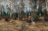 Johan Krouthén (Linköping, Östergötlands län, U.K. of Sweden-Norway 1858-1932 Linköping, Östergötlands län, Kingdom of Sweden) Woman in a spring landscape - Oil on canvas 1887