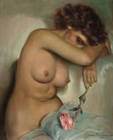 José Cruz Herrera (La Línea de la Concepción, Provincia de Cádiz, Kingdom of Spain 1890-1972 Casablanca, Central Region, Kingdom of Morocco) Nude with a rose - Oil on canvas 1950