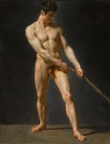 Circle of Jean-Louis André Théodore Géricault (Rouen, Seine-Inférieure, Kingdom of France 1791-1824 Paris, Kingdom of France) A standing male nude, pulling a rope - Oil on canvas
