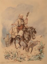 Juliusz Fortunat Kossak (Nowy Wiśnicz, Bochnia County, Austrian Empire 1824-1899 Kraków, A.H.M.) Hucułka i źrebak (Hutsul with a horse and foal) - Akwarela na papierze 1889