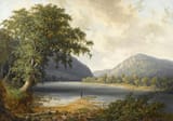 Thomas Doughty (Philadelphia, Pennsylvania, U.S.A. 1793-1856 New York City, New York, U.S.A.) River landscape with figures - Oil on canvas-min