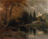 August Flinker (Freren, Kingdom of Hanover, German Confederation 1853-1908 New York City, New York, U.S.A.) Im Schlosspark - Öl auf Leinwand c.1880