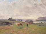 Christian Skredsvig (Modum, Akershus amt, Norway, U.K. of Sweden-Norway 1854-1924 Eggedal, Akershus amt, Kingdom of Norway) Morgenstemning på Holmvassbu (Morning mood at Holmvassbu, Northern Norway) - Olje på lerret