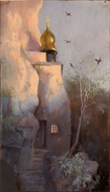 Maria Vasilievna Yakunchikova-Weber (Wiesbaden, Province of Hesse-Nassau, Kingdom of Prussia, North German Confederation 1870-1902 Geneva, Canton of Geneva, Swiss Confederation) Cliff-top church - Oil on paper