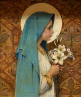 Jules Charles Boquet (Amiens, Somme, Kingdom of France 1840-1931 Ferrières, Somme, French Republic) La Vierge aux lys (The Virgin of the Lilies) - Huile sur toile 1900