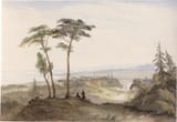 John Christian Schetky (Edinburgh, Scotland, Kingdom of Great Britain 1778-1874 London, U.K.) View of the port of Danzig and the fairway from Oliva - Watercolor on paper 1842-min