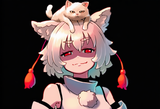 AI Awoo with a kot on her head