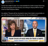 Trump has made it clear, it is unacceptable for India to keep financing the war by buying oil from Russia 03-08-2025 Deputy White House, Stephen Miller HD
