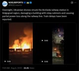 Overnight, Ukrainian drones struck the Archeda railway station in Volgograd region, damaging a building with relay cabinets 04-08-2025 power loss