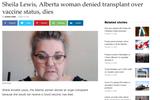 Sheila Lewis Alberta woman denied transplant over vaccine status dies