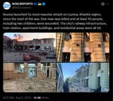 Russia launched its most massive attack on Lozova, Kharkiv region, since the start of the war 05-08-2025 1 killed and at least 10 people, two children wounded