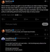 davidfrum 04-08-2025 Since Clinton, US has sought to recruit India as an ally to balance China. Never an easy task, India is a great power, Trump has now broken
