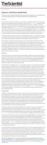 Frey 2012 - Opinion Cell Phone Health Risk