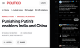 The EU is preparing to impose sanctions on China over its support for Russia’s war against Ukraine, according to Politico. 05-08-2025