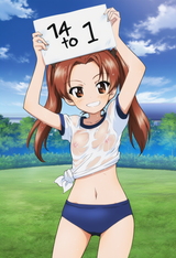 nsfw, 1girl, girls und panzer, outdoors, garden, sunny day, official art, cow s-2812138047