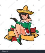 stock-vector-mexican-girl-mascot-logo-posing-on-ribbon-and-flowers-2527166451