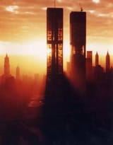 Twin towers sun set