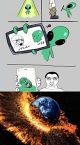 aliens destroy earth over a wojack meme thanks chud