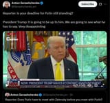 Reporter, Is your deadline for Putin still standing 07-08-2025 President Trump, It is going to be up to him. We are going to see what he has to say HD