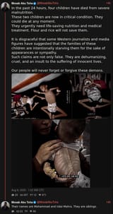Screenshot 2025-08-08 at 16-41-52 Mosab Abu Toha (@MosabAbuToha) In the past 24 hours four children have died from severe malnutrition. These two children are now in critical condition. They could die at any moment. They urgently need life-saving[...]
