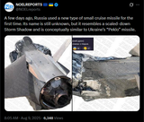 A few days ago, Russia used a new type of small cruise missile for the first time. Its name is still unknown, but it resembles a scaled-down Storm Shadow 09-08-2025