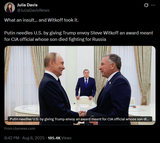 JuliaDavisNews 08-08-2025 What an insult… and Witkoff took it. Putin needles U.S. by giving, award meant for CIA official whose son died fighting for Russia