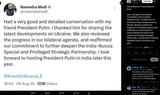 Prime Minister of India Narendra Modi 08-08-2025 Had a very good and detailed conversation with my friend President Putin. I thanked him for sharing