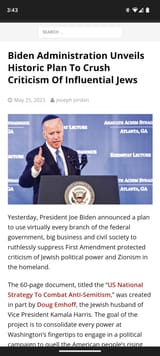 2023-05-25 - Biden Administration Unveils Historic Plan To Crush Criticism Of Influential Jews - Joseph Jordan - Doug Emhoff Antisemitism Anti-Semitism First Amendment Free Speech Censorship Zionism