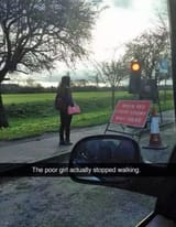 woman stops walking